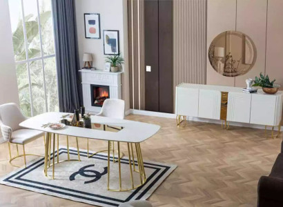 Esszimmer Set Tisch 6x Stühle Sideboard Spiegel 9tlg. Gruppe Garnitur